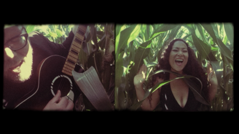 Kitty and Jack Norton singing "I'm Sleeping Fast" in a cornfield in Iowa.