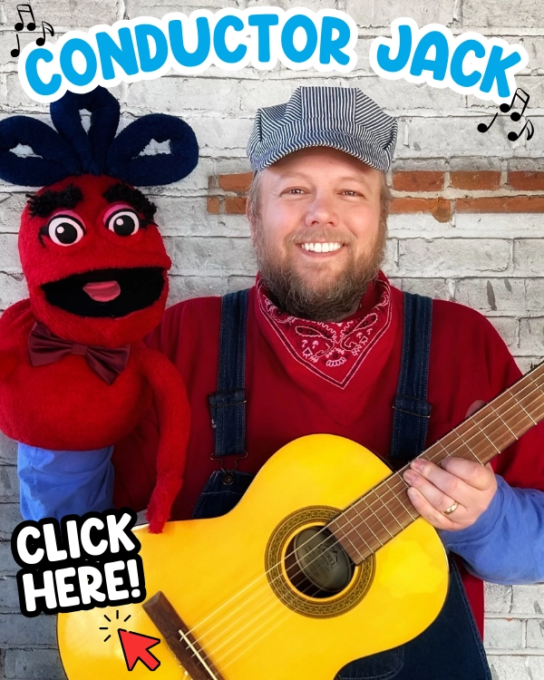 Conductor Jack with Naybob and guitar - family folk music for kids