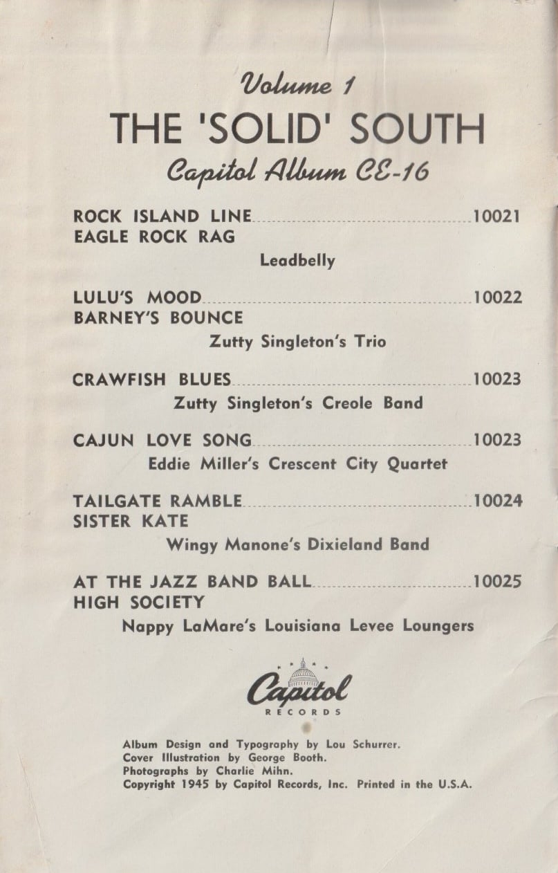 The History of Jazz: The Solid South. Chapbook from Capitol Records, 1945.