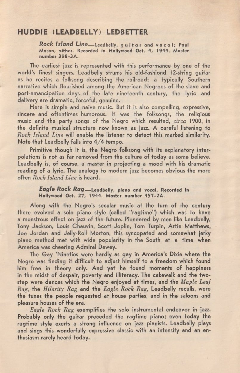 The History of Jazz: The Solid South. Chapbook from Capitol Records, 1945.