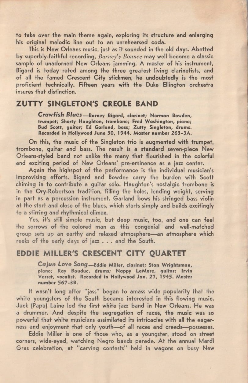 The History of Jazz: The Solid South. Chapbook from Capitol Records, 1945.