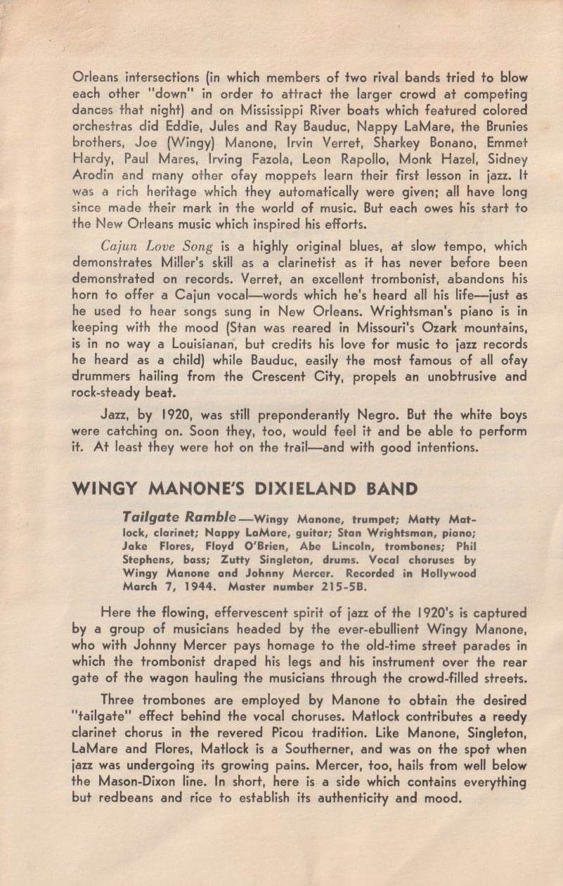 The History of Jazz: The Solid South. Chapbook from Capitol Records, 1945.