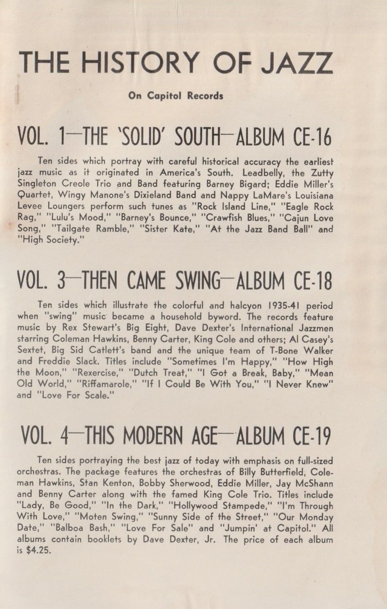 The History of Jazz: The Golden Era. Chapbook from Capitol Records, 1945.