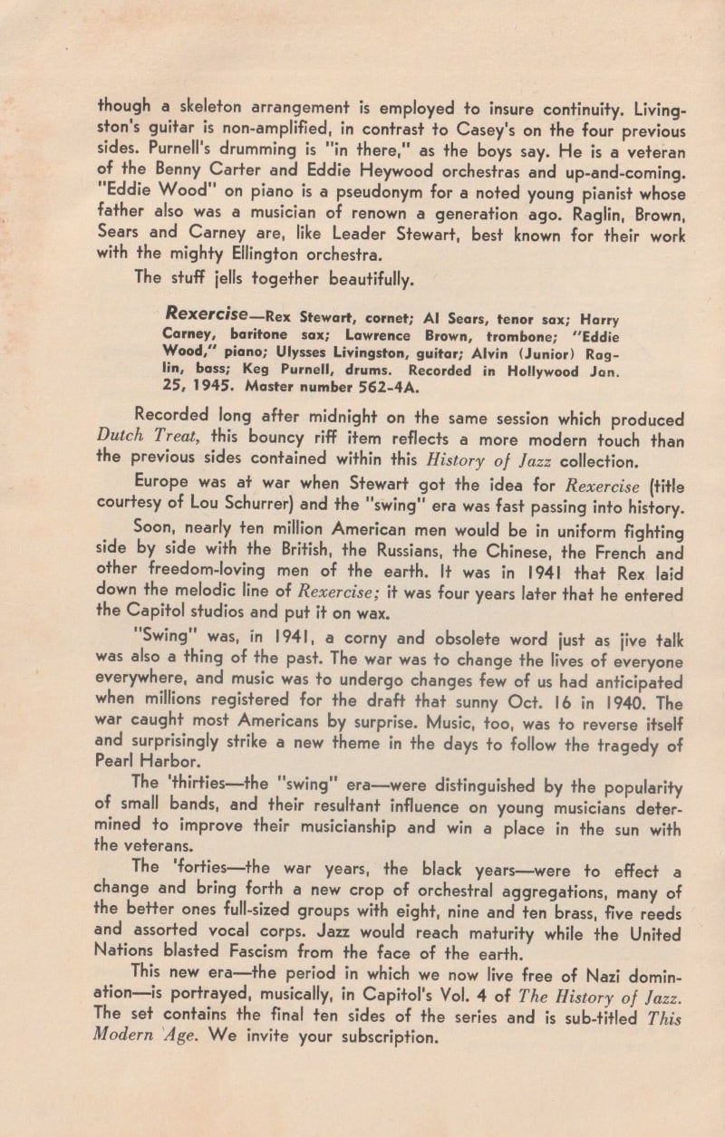 The History of Jazz: Then Came Swing. Chapbook from Capitol Records, 1945.