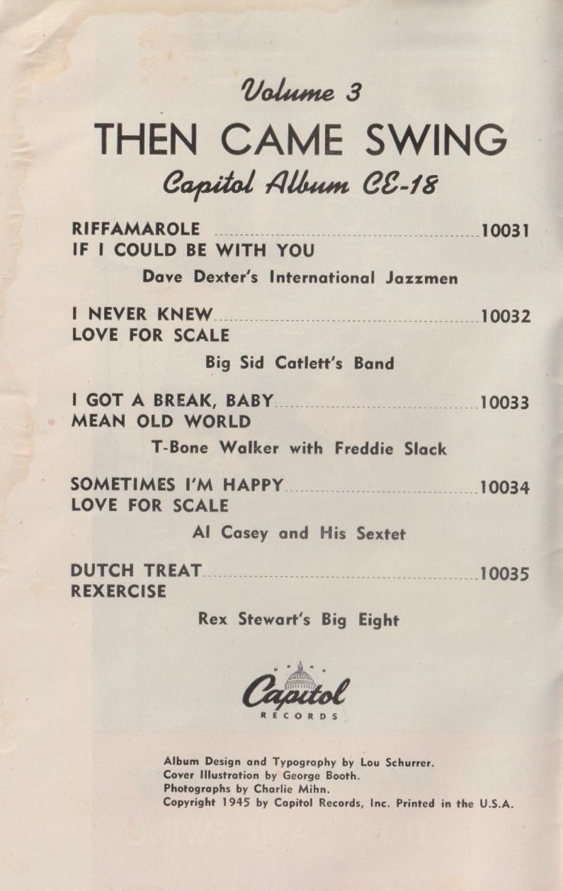 The History of Jazz: Then Came Swing. Chapbook from Capitol Records, 1945.
