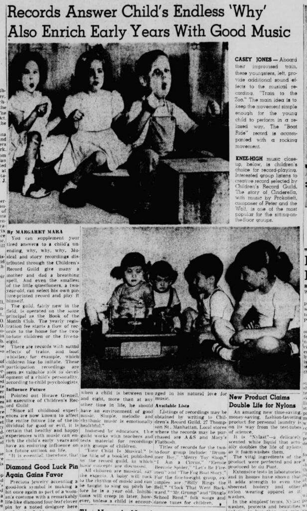 1952 article: Records Answer Child's Endless 'Why' Also Enrich Early Years With Good Music