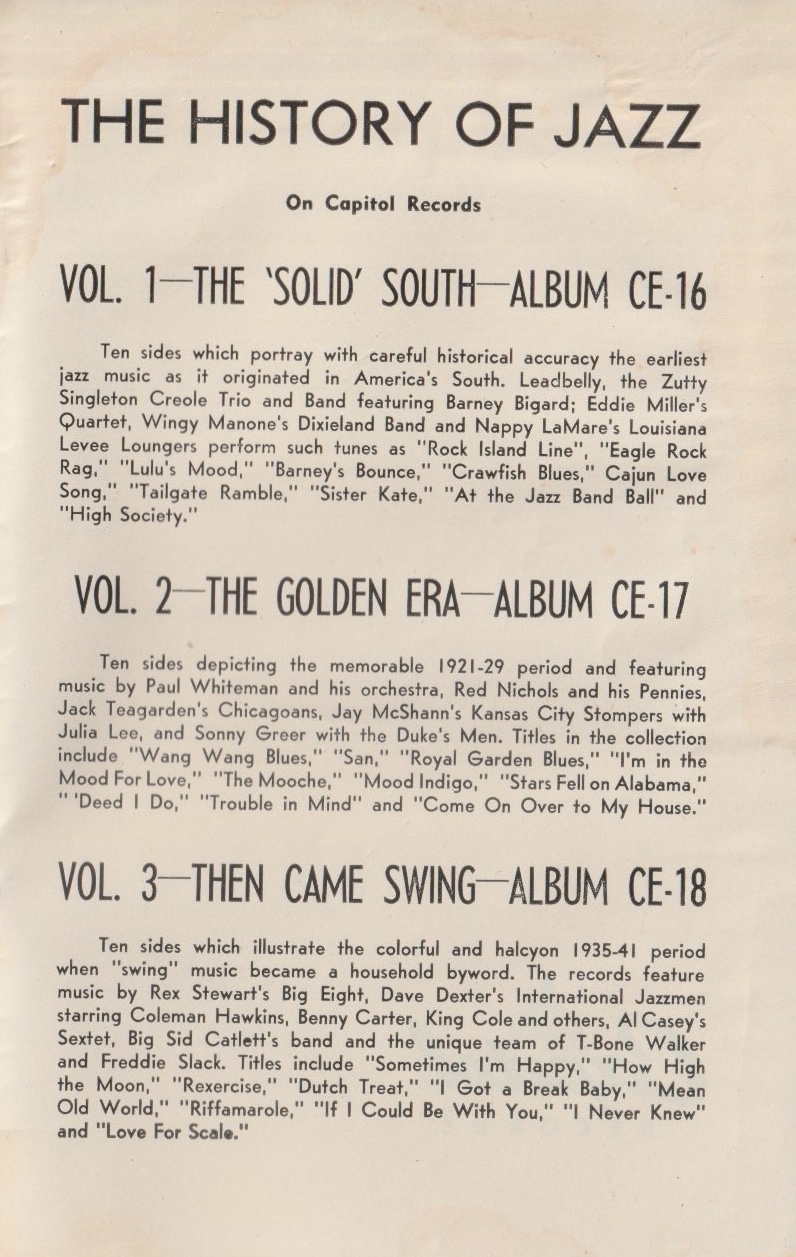 The History of Jazz: The Modern Era. Chapbook from Capitol Records, 1945.