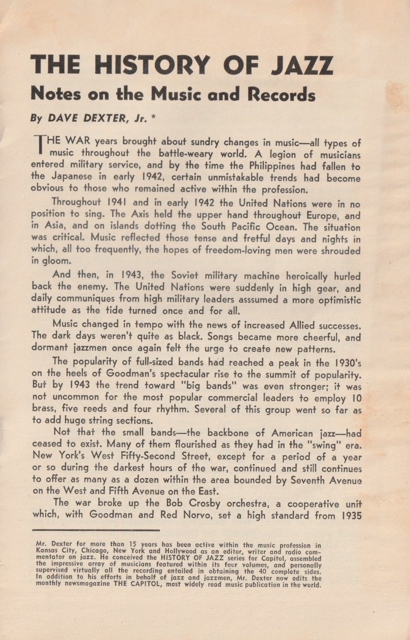 The History of Jazz: The Modern Era. Chapbook from Capitol Records, 1945.