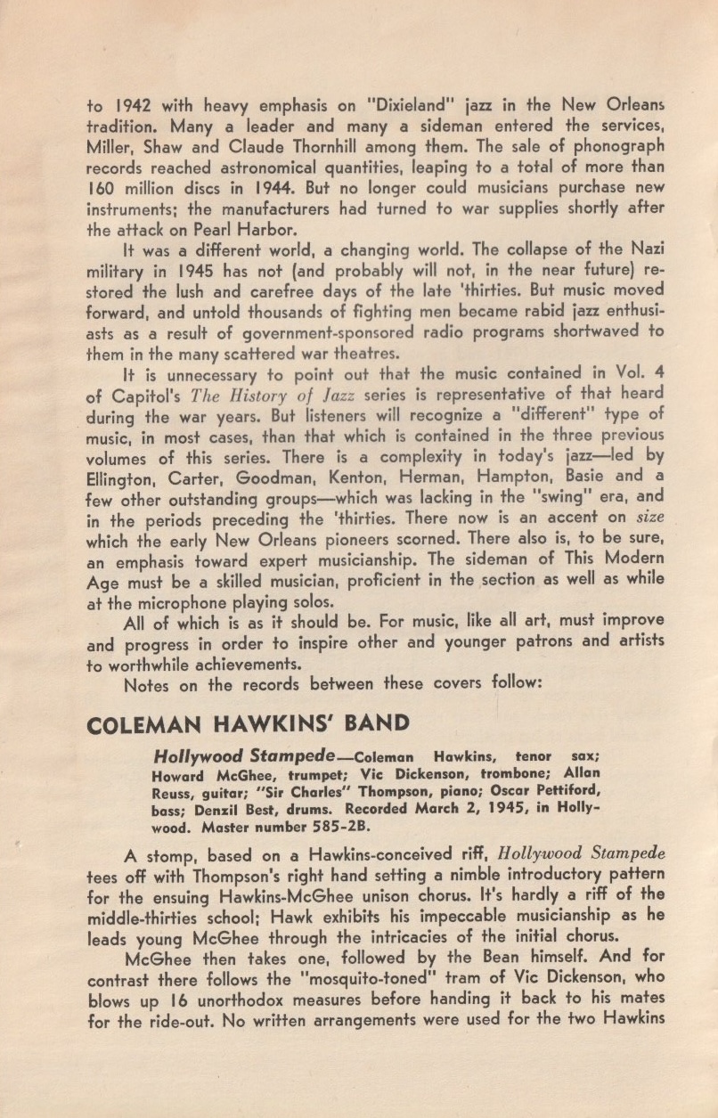 The History of Jazz: The Modern Era. Chapbook from Capitol Records, 1945.