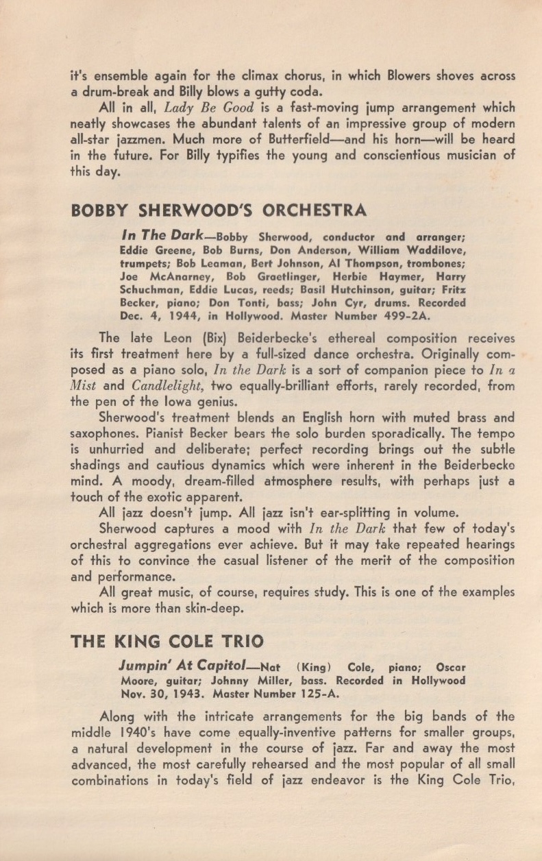 The History of Jazz: The Modern Era. Chapbook from Capitol Records, 1945.