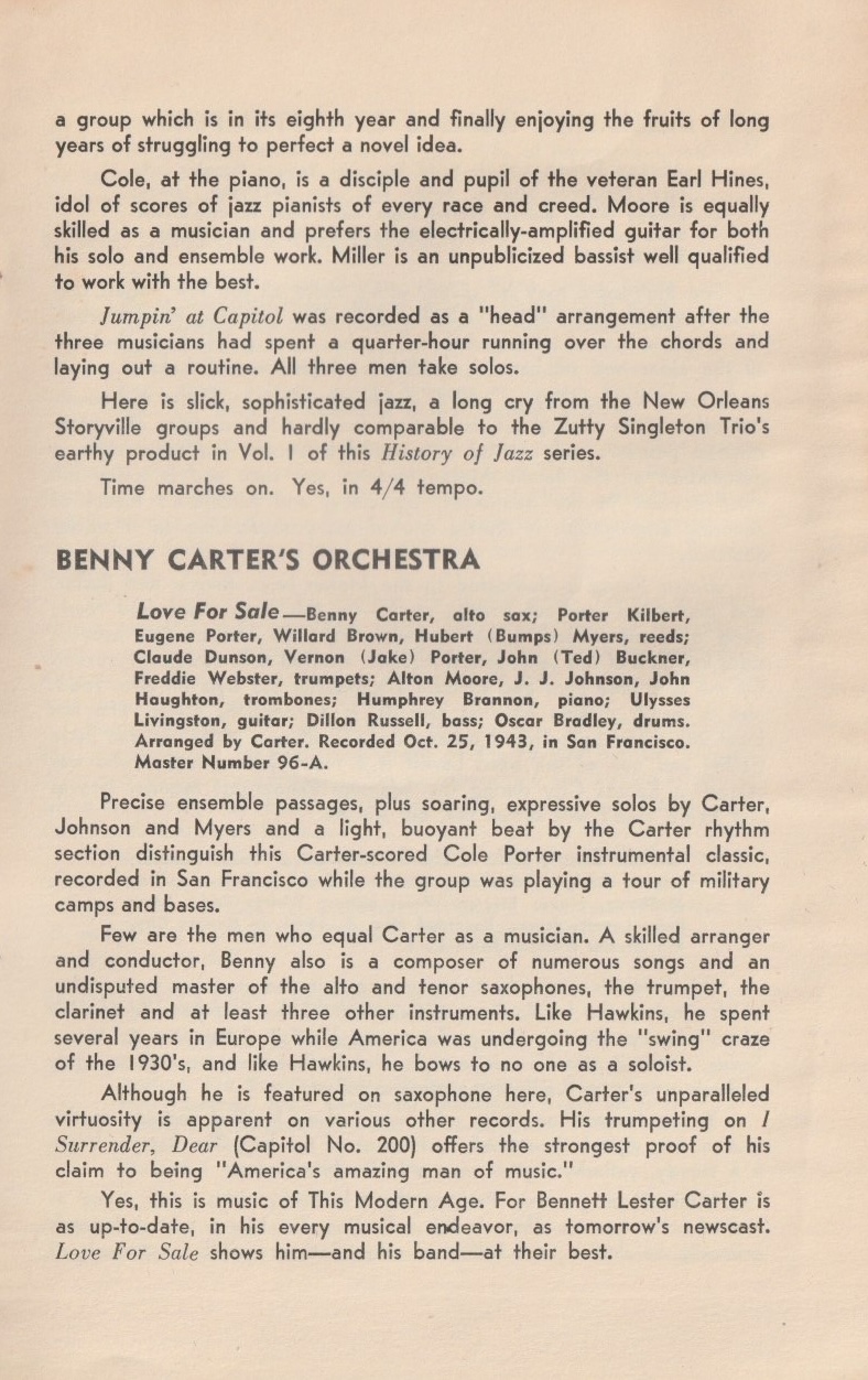 The History of Jazz: The Modern Era. Chapbook from Capitol Records, 1945.