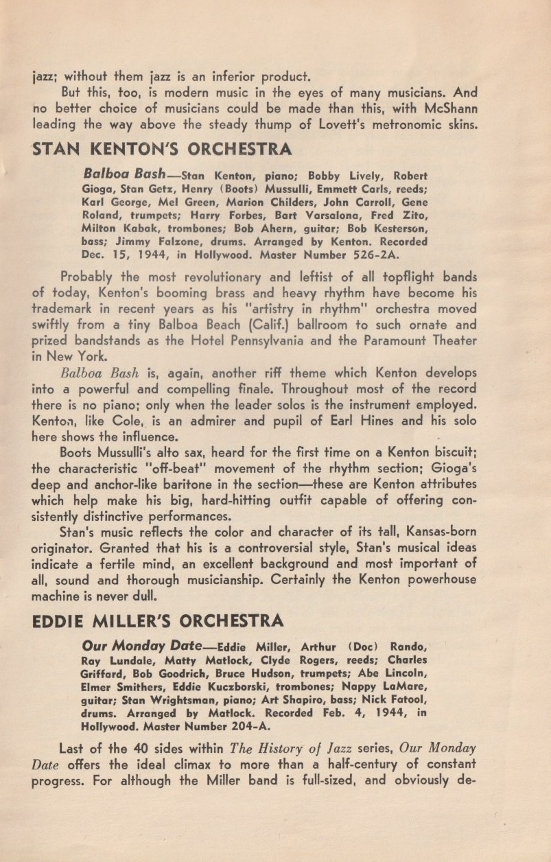 The History of Jazz: The Modern Era. Chapbook from Capitol Records, 1945.