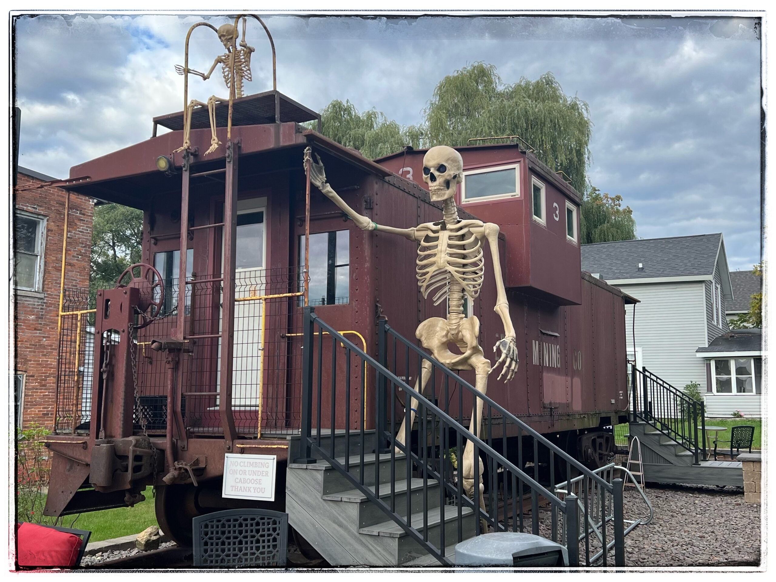 Skeleton on an old train